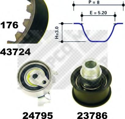 Set curea de distributie OPEL ASTRA F (56_, 57_), OPEL ASTRA F hatchback (53_, 54_, 58_, 59_), OPEL VECTRA A (86_, 87_) - MAPCO 23724
