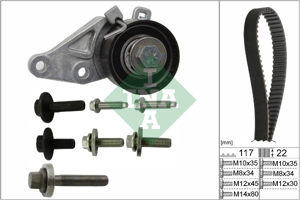 Set curea de distributie Schaeffler INA 530014010 compatibil cu FORD FUSION (JU_) FXJA; FXJB; FXJC 1388cc 80cp 59kW 2002 2003 2004 2005 2006 2007 2008 2009 2010 2011 2012