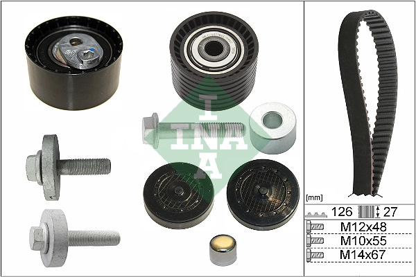 Set curea de distributie Schaeffler INA 530063810 la RENAULT DUSTER (HS_) F4R 408; F4R 420 1998cc 148cp 109kW 2011 2012 2013 2014 2015 2016 2017 2018 2019 2020