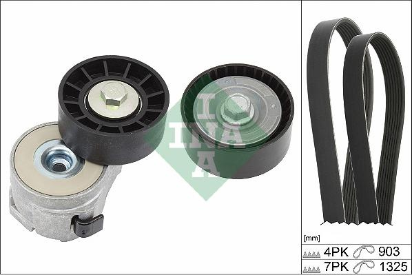 Set curea transmisie cu canel V-belts set with rollers IVECO DAILY III DAILY IV DAILY V DAILY VI 2.3D 09.02- IVECO DAILY V (IS35SC2AA), Cadru de sprijin, 09.2011 - 02.2014 INA 529 0386 10