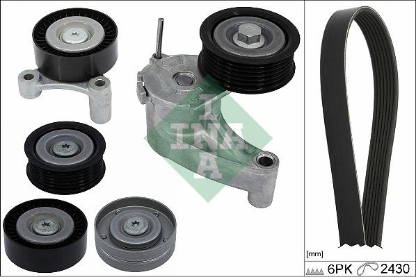 Set curea transmisie cu caneluri Multi-V-belt set with tensioner fits. VOLVO S60 II S60 III S90 II V60 I V60 II V90 II XC60 I XC INA 529 0554 10