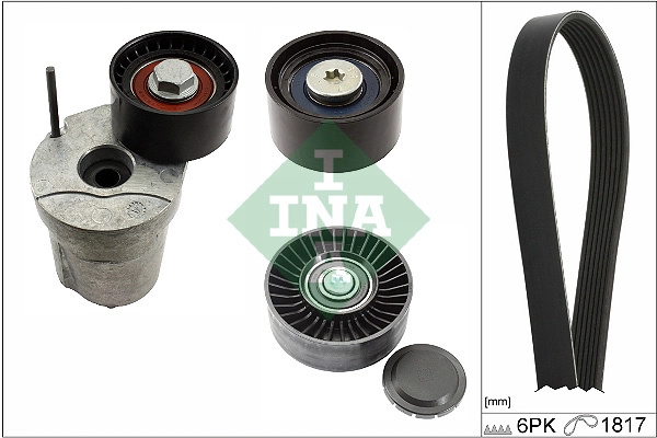 Set curea transmisie cu caneluri Schaeffler INA 529036810 pentru BMW 1 (E87) N47 D20 A; N47 D20 C 1995cc 136cp 100kW 2004 2005 2006 2007 2008 2009 2010 2011
