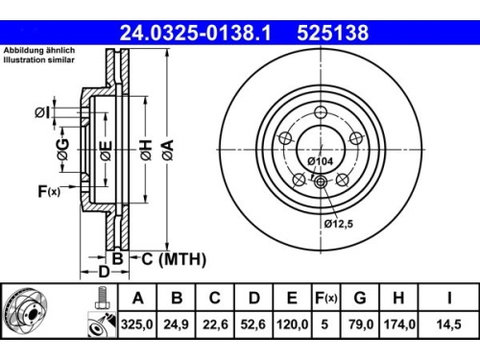 Set discuri frana fata ATE, Bmw Seria 3 (E46), 12.1997-05.2005, Sedan, Cabriolet, Cupe, Touring, Z4 Cupe (E86), 03.06-01.09, Z4 Roadster (E85), 02.03-12.2009, Fata, puntea fata