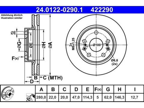 Set discuri frana fata ATE, Suzuki Sx4 S-Cross (Jy), 08.2013-, Vitara (Ly), 02.2015-, Fata, puntea fata