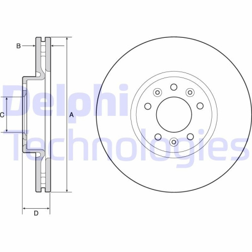 Set discuri frana fata DELPHI, Citroen Jumpy, 2016-, Spacetourer, 2016-, Peugeot Expert 2016-, Traveller Bus (V ), 04.2016-, Toyota Proace Caroserie (Mdz ), 02.2016-, Fata, puntea fata