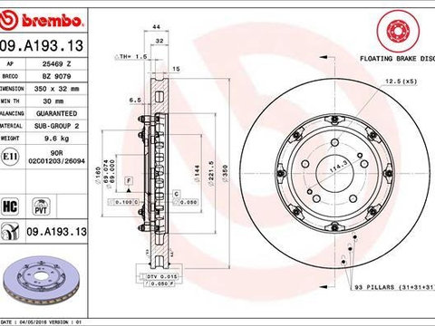 Set discuri frana fata Mitsubishi Lancer EVO X marca BREMBO