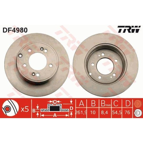 Set discuri frana Hyundai Grandeur (Hg), Grandeur (Tg), I45 6 Saloon (Yf), Ix35 (Lm, Sonata 5 (Nf), Kia Optima (Fsgds6b), punte spate, 284x10, plin, TRW