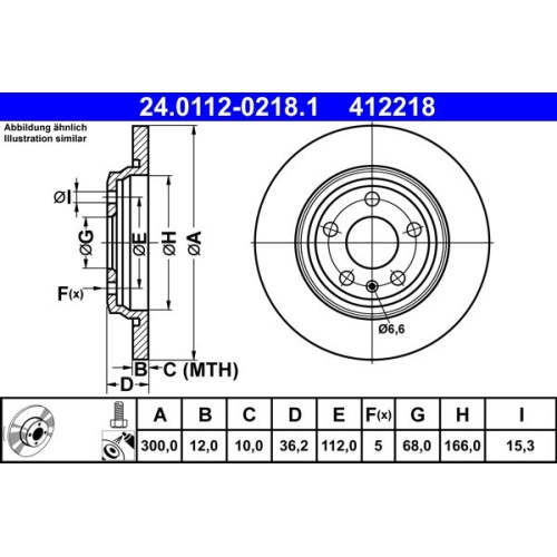 Set discuri frana spate ATE, Audi A4 (B9), 2015-, A5, 06.2016-, A6 (C8), 02.2018-, A6 Allroad (C8), 11.2018-, A6 Combi (C8), 05.2018-, Q5 (Fyb, Fyg), 05.2016-, spate, Pt. numar PR : 1KD, 1KE, 1KI, puntea spate