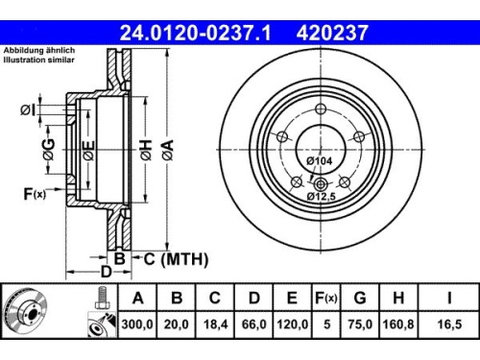 Set discuri frana spate ATE, Bmw Seria 1 (F20/F21), 2011-, Seria 2 (F22/F23, F87), 2012-, Seria 3 (F30/F31, F80), 2011-10.2018, Seria 4 (F32, F82, F36), 2013-, spate, puntea spate