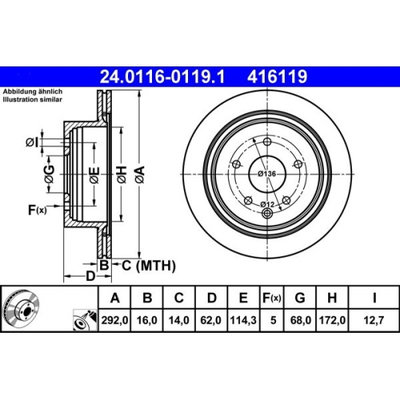 Set discuri frana spate ATE, Nissan Leaf (Ze0), 11