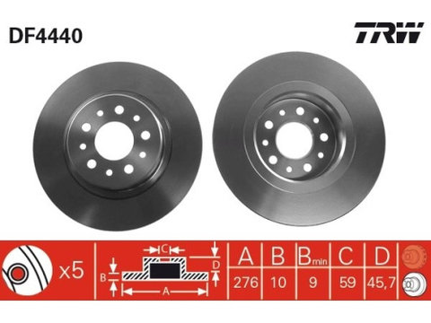 Set discuri frana spate TRW, Alfa Romeo 147 (937), 2000-2010, 156 (932), 1997-2005, GT (937), 11.2003-09.2010, spate, puntea spate