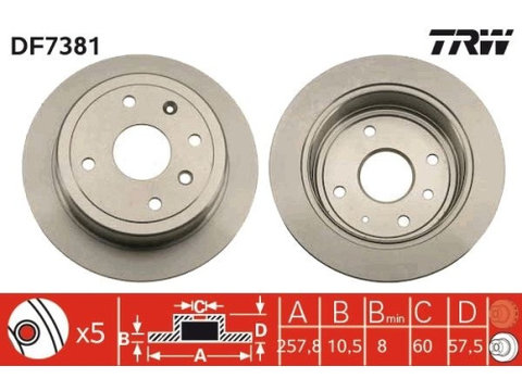 Set discuri frana spate TRW, Chevrolet Aveo / Kalos Limuzina (T250, T255), 2005-, Lacetti (J200), 2003-, Nubira, 01.2005-12.2011, Daewoo Lacetti (Klan), 02.2002-, Nubira (J100), 1997-, Nubira (J200), 07.2003-, spate, puntea spate