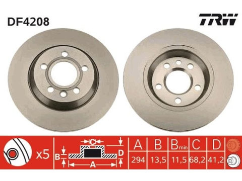 Set discuri frana spate TRW Ford Galaxy Wgr 03.1995-05.2006, Seat Alhambra 04.1996-03.2010, VW Sharan 7M 05.1995-03.2010 Transporter IV Bus 1990-2004