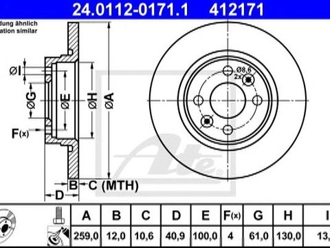 Set discuri punte fata pline Ate pt dacia logan,sandero,twingo 259mm