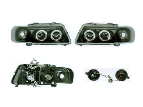 Set faruri Audi A3 (8l), 01.1996-04.2003, partea Stanga+Dreapta, Tuning, Fata, tip bec H1+H1, manual, negru, transparent, tuning, Taiwan