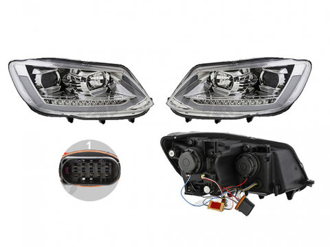 Set faruri VW Touran (1t3), 07.2010-08.2015, partea Stanga+Dreapta, Tuning, Fata, indicator dinamic, cu lampa de parcare LED, cu indicator led, cu lumina timp de zi tip LED, tip bec H1+H11+LED, electric, argintiu, cu motor, tuning, Taiwan