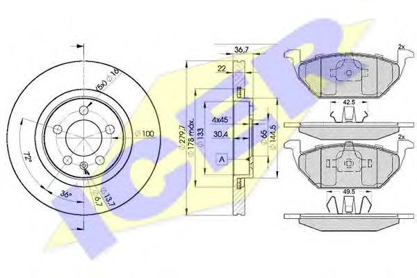 Set frana, frana disc AUDI A3 (8L1), SKODA OCTAVIA (1U2), VW GOLF Mk IV (1J1) - ICER 31338-5603