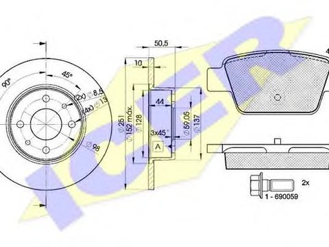 Set frana, frana disc FIAT MULTIPLA (186), FIAT STILO (192), FIAT STILO Multi Wagon (192) - ICER 31503-4070