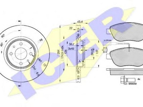 Set frana, frana disc FIAT STILO (192), FIAT STILO Multi Wagon (192), FIAT RITMO III (198) - ICER 31440-0356