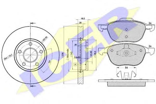 Set frana, frana disc FORD FOCUS C-MAX, VOLVO S40 II limuzina (MS), FORD FOCUS II (DA_) - ICER 31617-3963