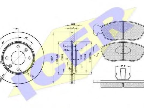 Set frana, frana disc PEUGEOT 106 (1A, 1C), PEUGEOT 306 hatchback (7A, 7C, N3, N5), PEUGEOT 306 Cabriolet (7D, N3, N5) - ICER 31121-4694