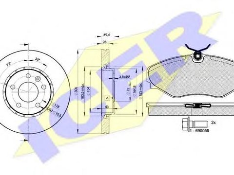 Set frana, frana disc RENAULT TRAFIC II bus (JL), RENAULT TRAFIC II Van (FL), OPEL VIVARO caroserie (F7) - ICER 31449-6845