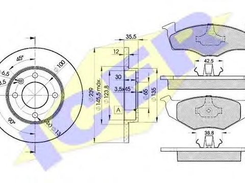 Set frana, frana disc SEAT CORDOBA limuzina (6K1, 6K2), SEAT TOLEDO (1L), VW GOLF Mk III (1H1) - ICER 31119-3300