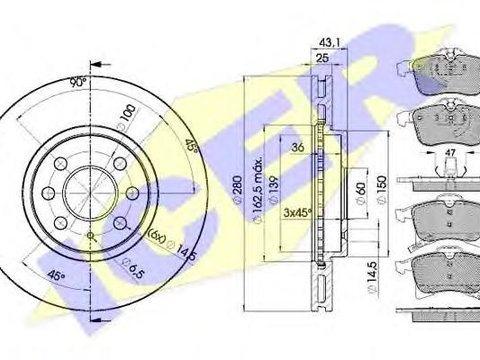 Set frana, frana disc VAUXHALL COMBO Mk II (C) caroserie inchisa/combi (F25), OPEL ASTRA H (L48), OPEL ASTRA H combi (L35) - ICER 31592-9007