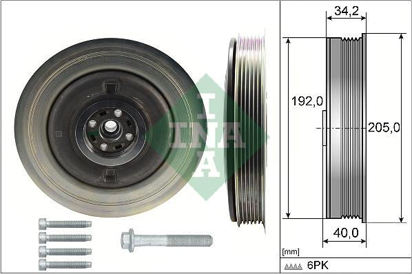 Set fulie. arbore cotit Crankshaft pulley number of ribs. 6 fits. VOLVO S60 II S80 II S90 II V40 V60 I V60 II V70 III V90 II XC4 VOLVO V60 II (225, 227), Kombi, 02.2018 - INA 544 0504 20