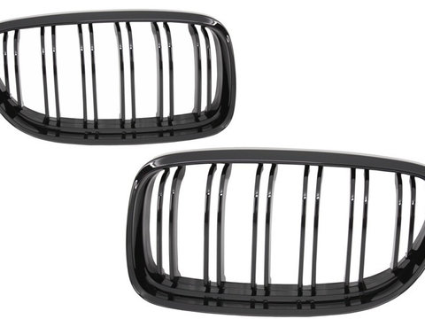 Set Grile Radiator Nari Duble Bmw Seria 3 E90 2008-2012 LCI M Design Negru Lucios FGBME90DPB