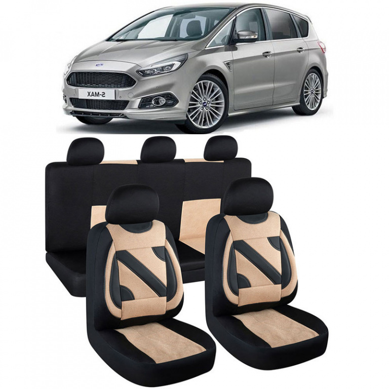 Set Huse Auto Nero Bej cu insertii rosii compatibile cu Ford S-max 118816_100