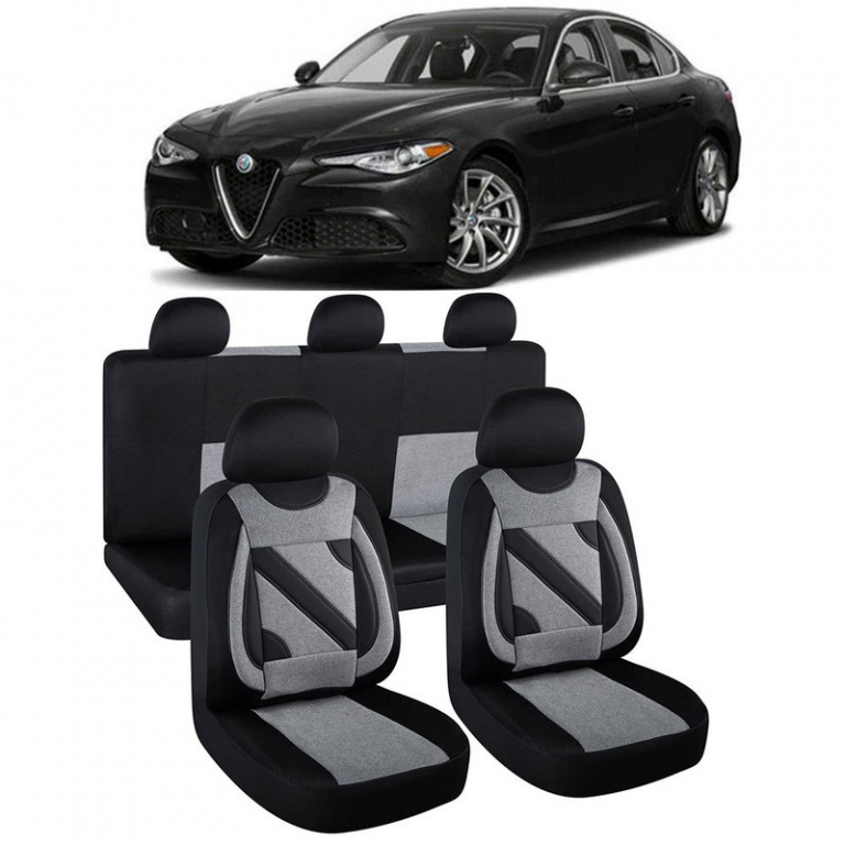 Set Huse Auto Nero Gri cu insertii rosii compatibile cu Alfa Romeo Giulia 108820_8