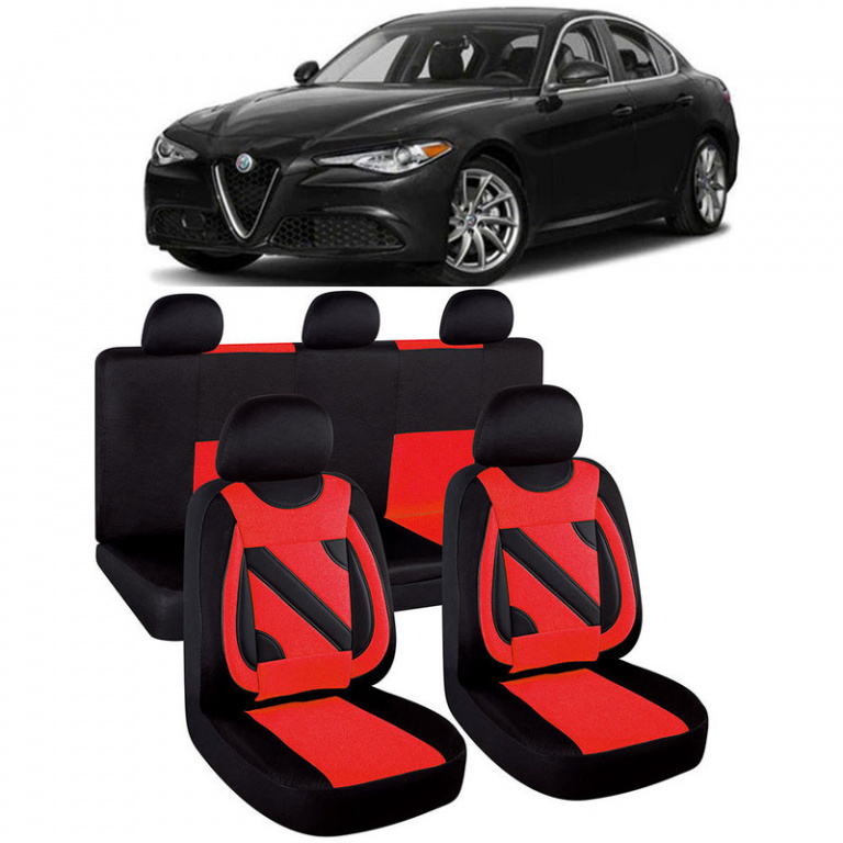 Set Huse Auto Nero Rosu cu insertii rosii compatibile cu Alfa Romeo Giulia 108819_8