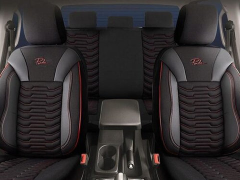 Set Huse Scaune Auto pentru Audi S3 - Panda Paris, Negru cu cusatura rosie, 11 piese