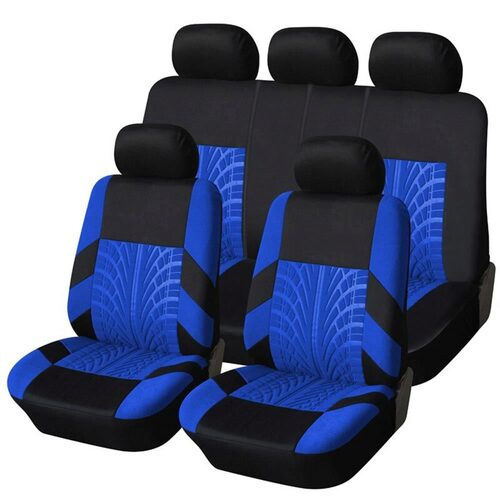 Set Huse Scaune Auto pentru Chevrolet Captiva - RoGroup Mesh, cu fermoare pentru bancheta rabatabila, negru si albastru, 9 piese