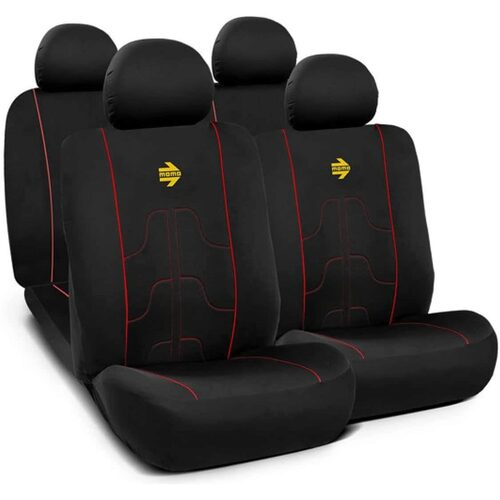 Set Huse Scaune Auto pentru Chevrolet Captiva - Momo Modern, negru si cusatura rosie, 10 bucati