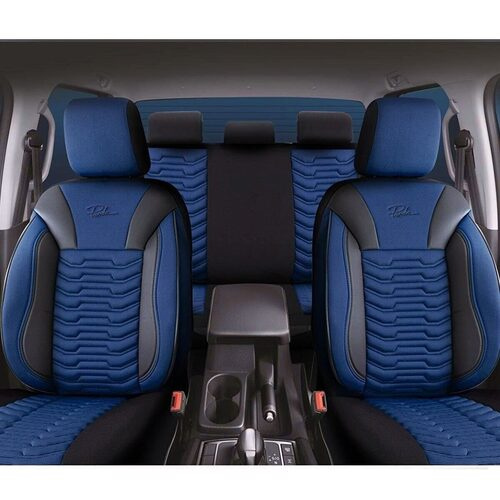 Set Huse Scaune Auto pentru Dacia Super Nova - Panda Paris, Albastru-Negru, 11 piese