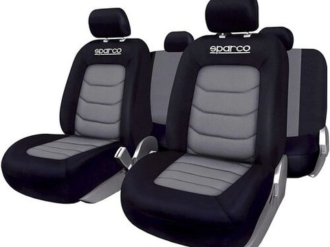 Set Huse Scaune Auto pentru Daewoo Korando - Sparco Ergo Sport, negru - gri, 9 bucati