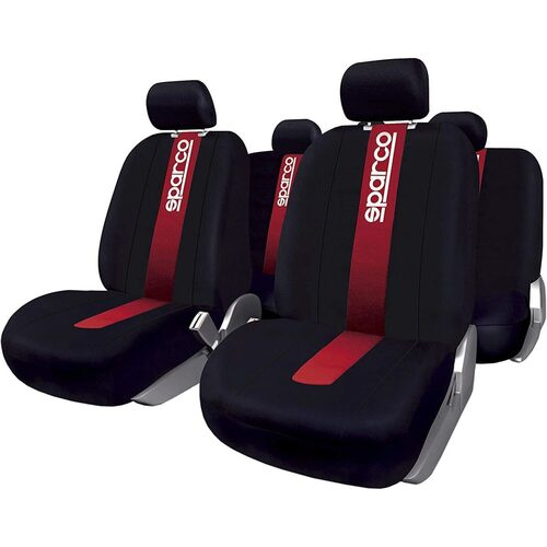 Set Huse Scaune Auto pentru Fiat Marea - Sparco Red Spider, negru - rosu, 9 bucati