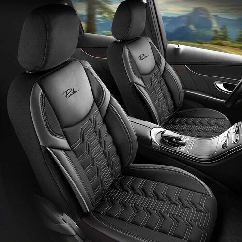 Set Huse Scaune Auto pentru Ford C-Max - Panda Berlina, negru cu cusatura gri, 11 piese