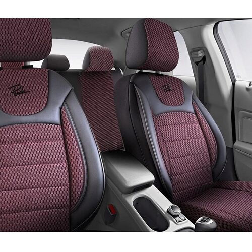 Set Huse Scaune Auto pentru Ford C-Max - Panda Prestige, Negru-Visiniu, 11 piese