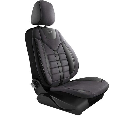 Set Huse Scaune Auto pentru Honda Accord - Panda Toronto, tip Alcantara, cu fermoare pentru bancheta rabatabila, negru gri, 11 piese