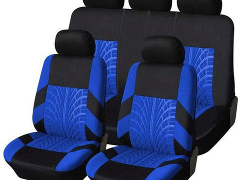 Set Huse Scaune Auto pentru Hyundai Accent - RoGroup Mesh, cu fermoare pentru bancheta rabatabila, 9 Bucati, culoare negru si albastru