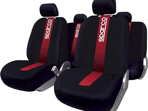 Set Huse Scaune Auto pentru Hyundai Sonata - Sparco Red Spider, negru - rosu, 9 bucati