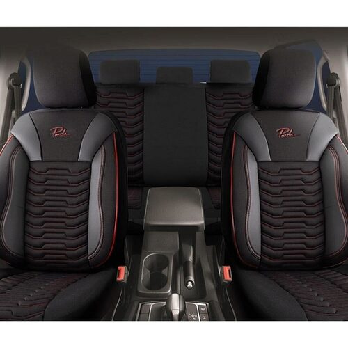Set Huse Scaune Auto pentru Opel Corsa B - Panda Paris, Negru cu cusatura rosie, 11 piese