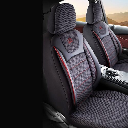 Set Huse Scaune Auto pentru Opel Insignia - Panda Prestige, negru cu cusatura rosie, 11 piese