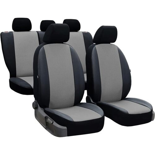 Set Huse Scaune Auto pentru Peugeot 107 - Pok-Ter Perline, Piele Ecologica, Negru - Gri, 9 piese