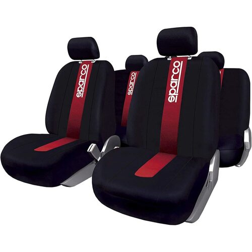 Set Huse Scaune Auto pentru Peugeot 308 - Sparco Red Spider, negru - rosu, 9 bucati