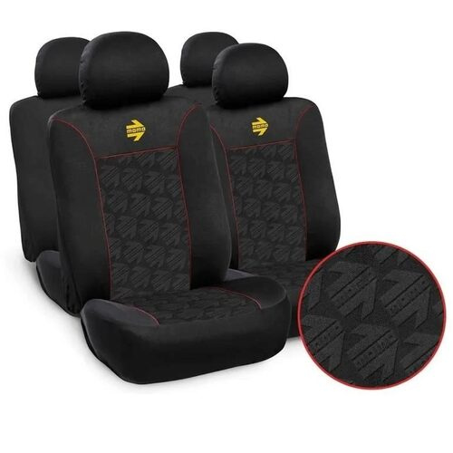 Set Huse Scaune Auto pentru Peugeot 807 - Momo Young, negru si cusatura rosie, 10 bucati