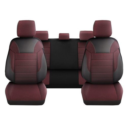 Set Huse Scaune Auto pentru Seat Arona - DeluxeBoss Classico, pentru bancheta rabatabila fractionata, 11 piese, negru rosu